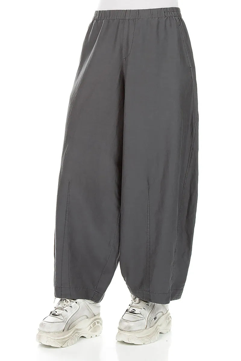 Curved Charcoal Silk Cotton Trousers 3