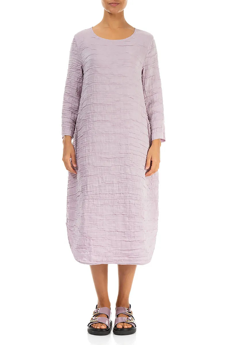 Curved Hem Lilac Crinkled Silk Linen Dress 2