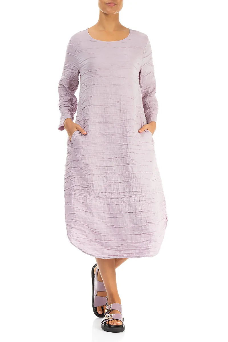 Curved Hem Lilac Crinkled Silk Linen Dress 5