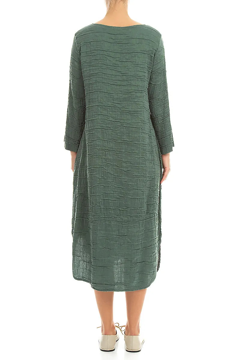 Curved Hem Sage Crinkled Silk Linen Dress 2