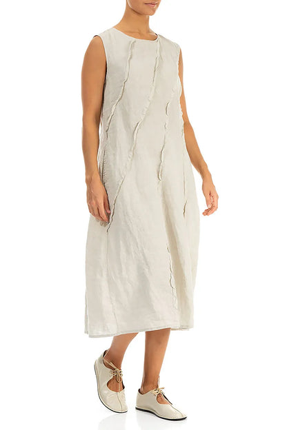 Curved Seam Beige Linen Dress 4