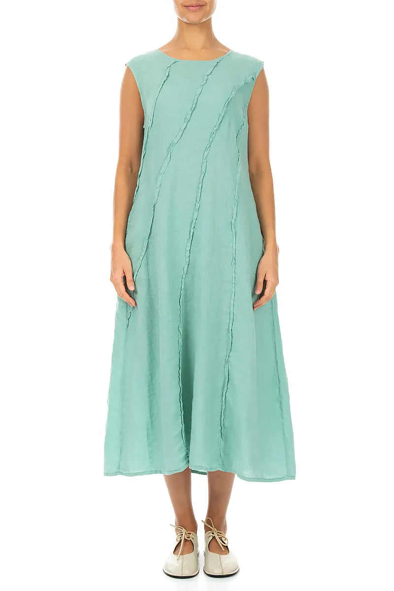 Curved Seam Mint Linen Dress 1