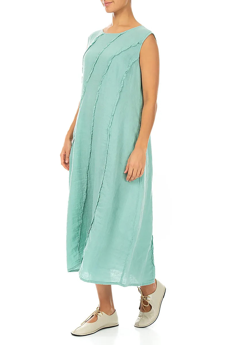 Curved Seam Mint Linen Dress 3