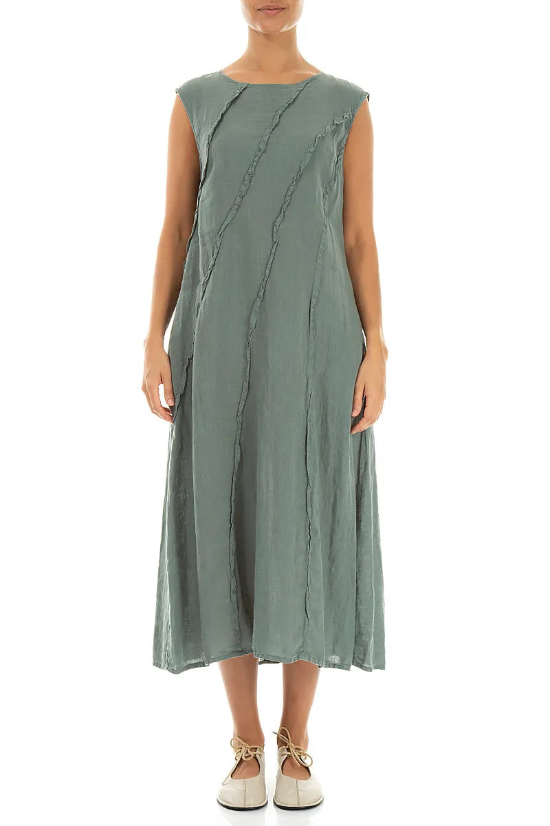 Curved Seam Sage Linen Dress