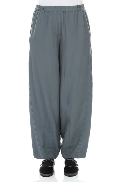 Pantalon en Soie et Coton Gris ardoise incurvé
