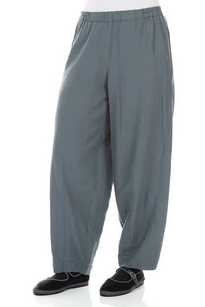 Pantalon en Soie et Coton Gris ardoise incurvé
