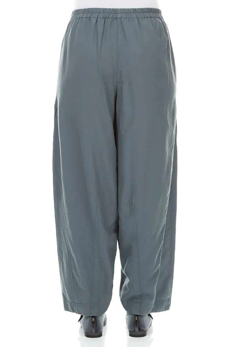 Pantalon en Soie et Coton Gris ardoise incurvé