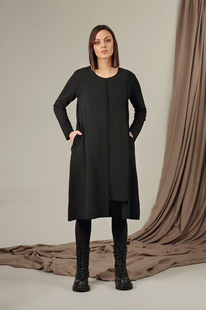 Cut Out Black Rib Cotton Wool Dress 1
