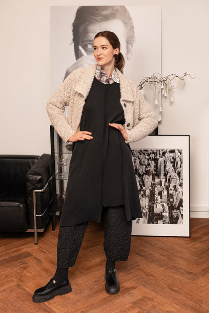 Cut Out Black Rib Cotton Wool Dress 1