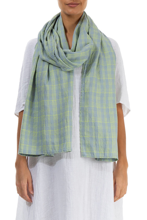 Pistachio Check Linen Scarf 1
