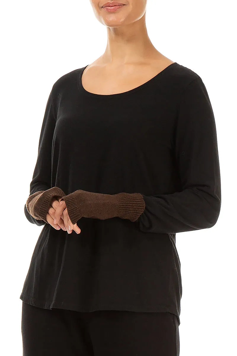 Manchettes en laine douce marron foncé