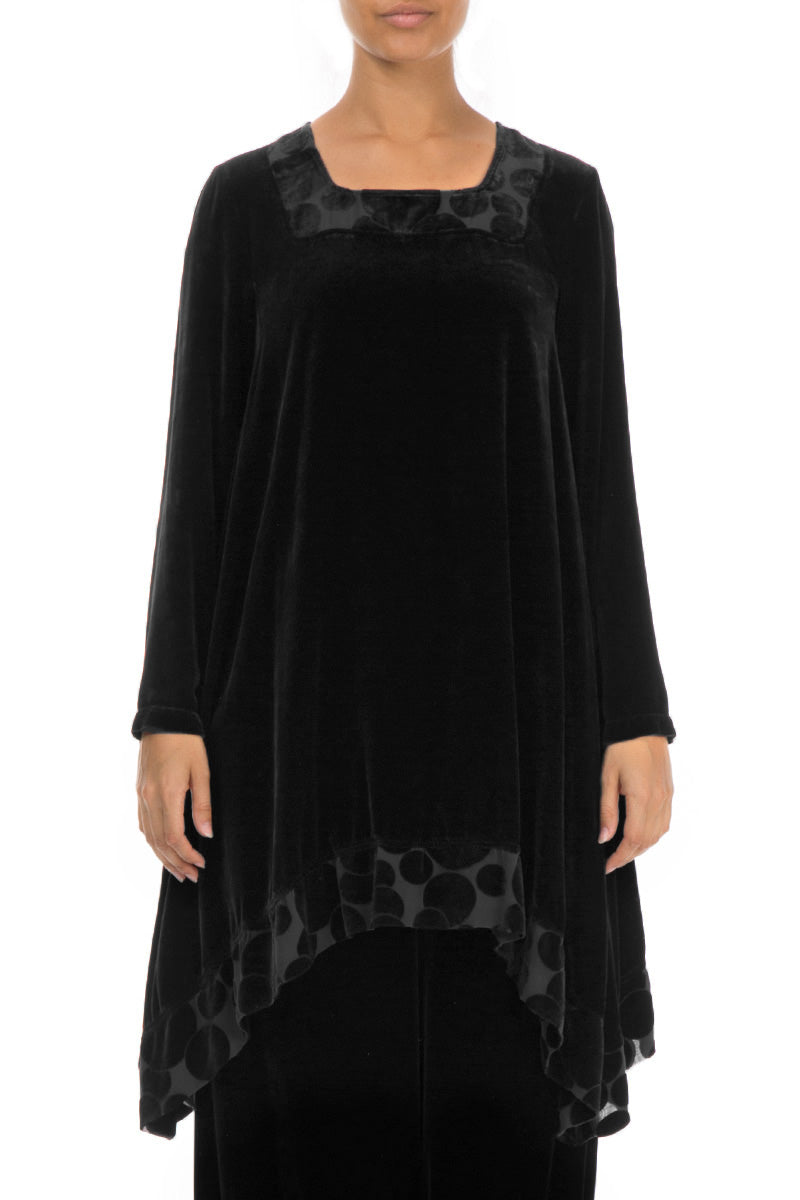 Decorated Devoré Bubbles Black Silk Velvet Tunic 1