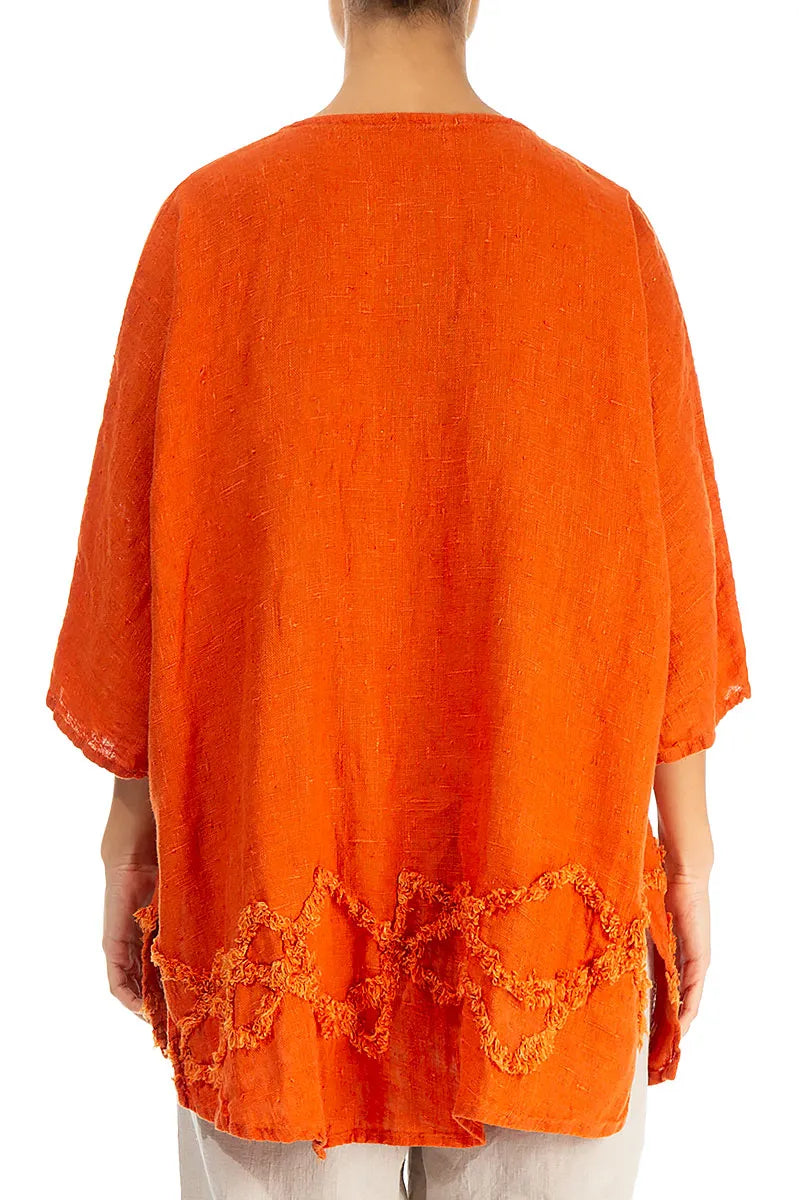 Decorated Flame Orange Linen Tunic 2
