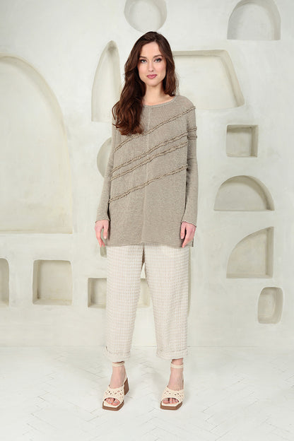 Decorated Front Natural Linen Jumper 6