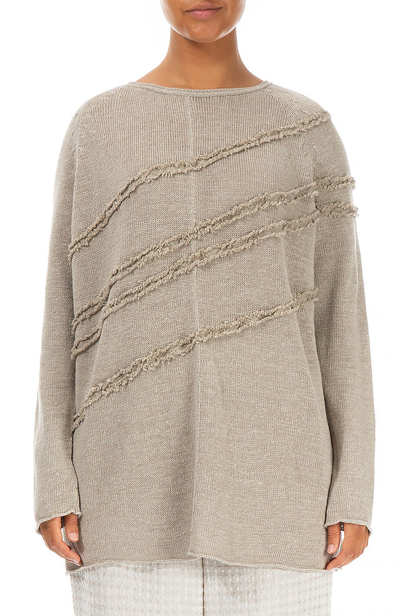 Decorated Front Natural Linen Jumper 1