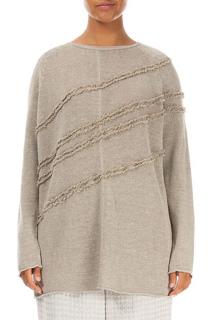 Decorated Front Natural Linen Jumper 1
