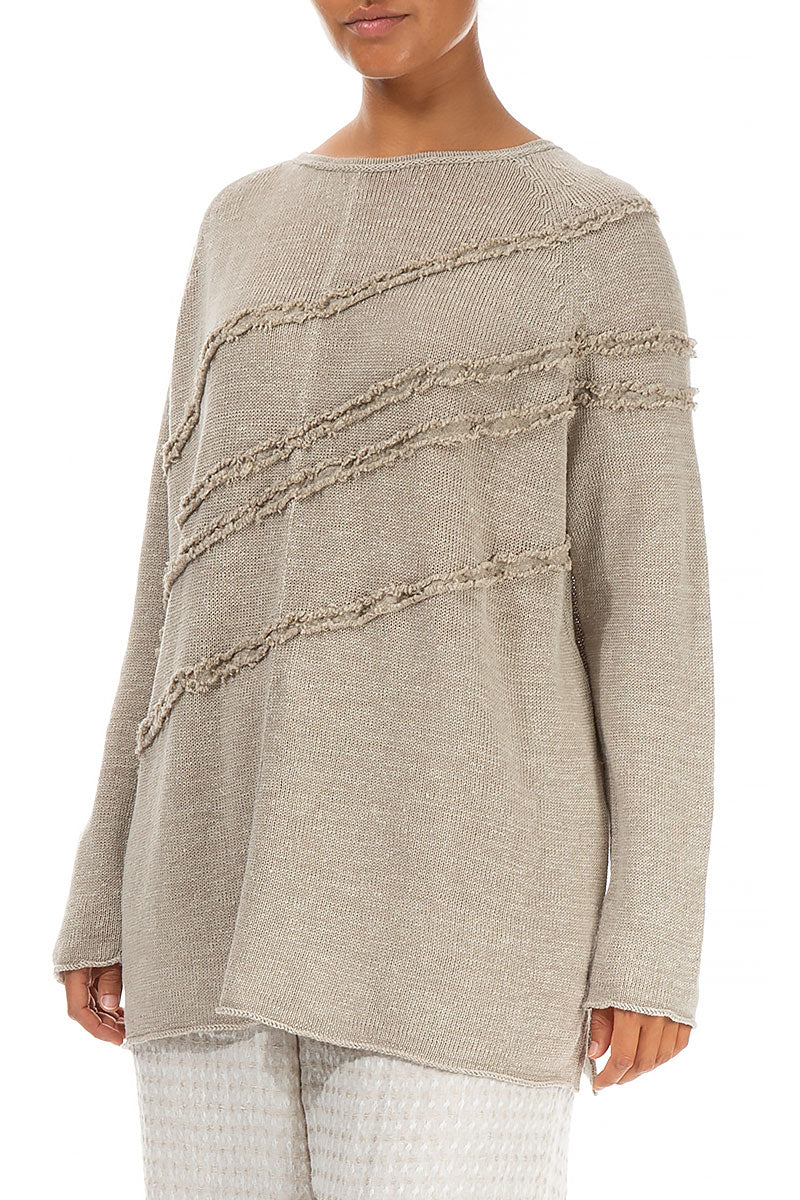 Decorated Front Natural Linen Jumper 3