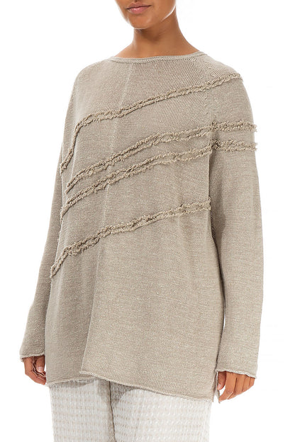 Decorated Front Natural Linen Jumper 3