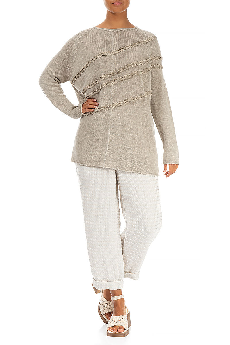 Decorated Front Natural Linen Jumper 4