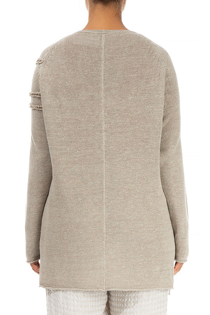 Decorated Front Natural Linen Jumper 2