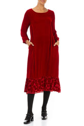 Decorated Hem Cherry Red Silk Velvet Dress 4