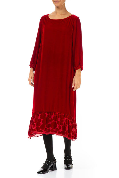 Decorated Hem Cherry Red Silk Velvet Dress 3