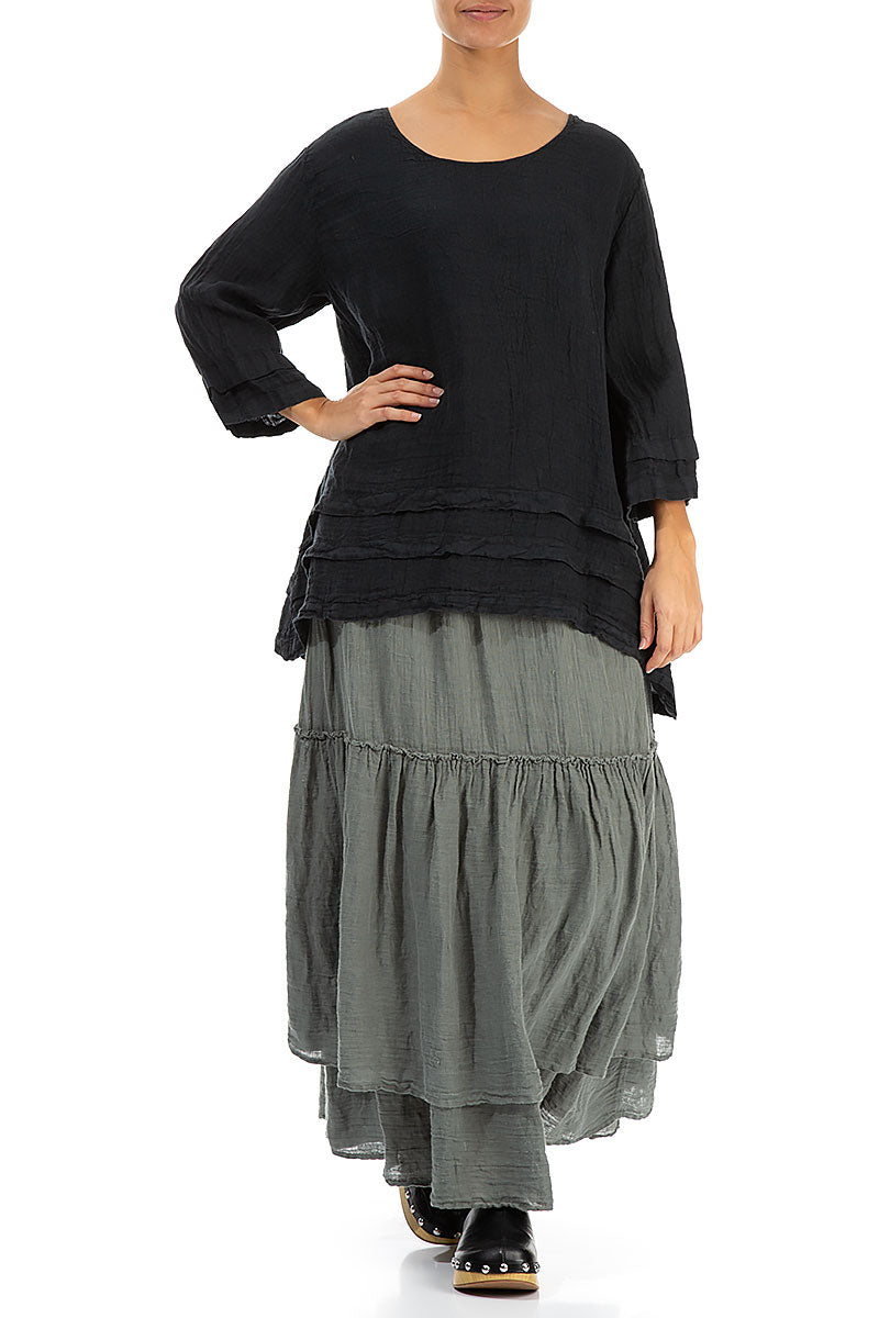 Decorated Hem Graphite Linen Tunic 5