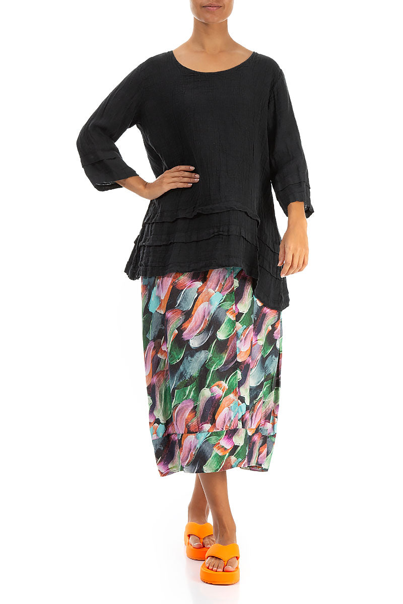 Decorated Hem Graphite Linen Tunic 4