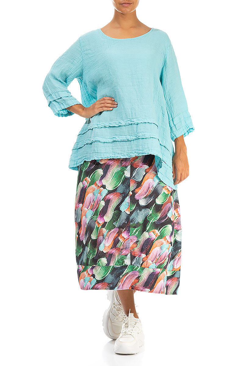 Decorated Hem Ice Blue Linen Tunic 4