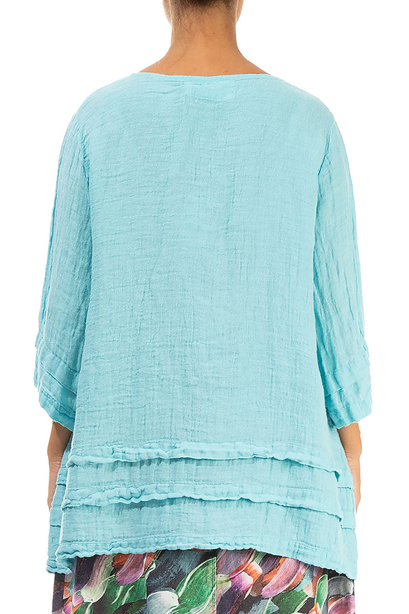 Decorated Hem Ice Blue Crêpe Linen Tunic 2