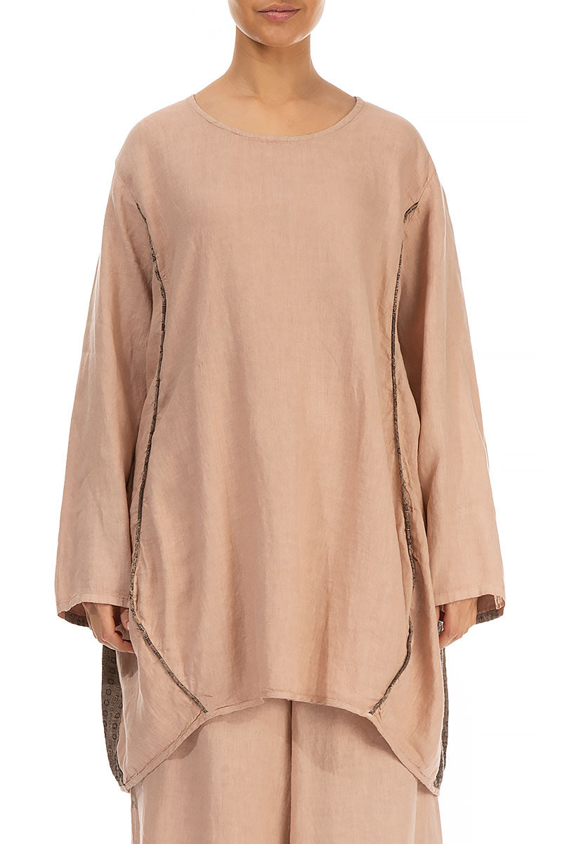 Decorated Loose Apricot Linen Tunic 1