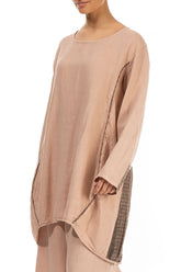 Decorated Loose Apricot Linen Tunic 3