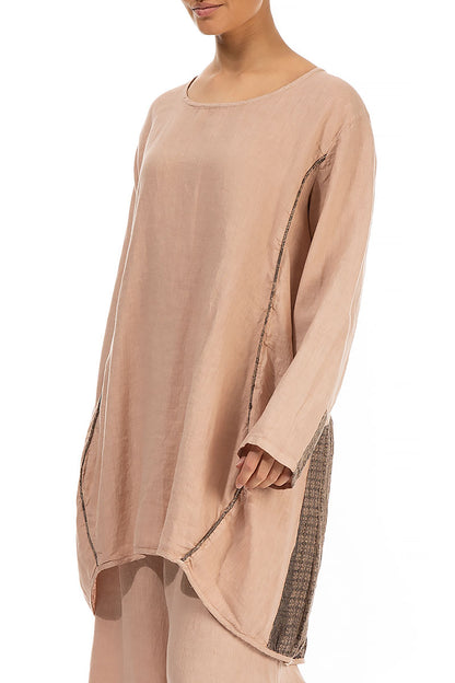 Decorated Loose Apricot Linen Tunic 3