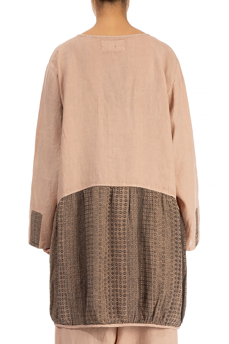 Decorated Loose Apricot Linen Tunic 2