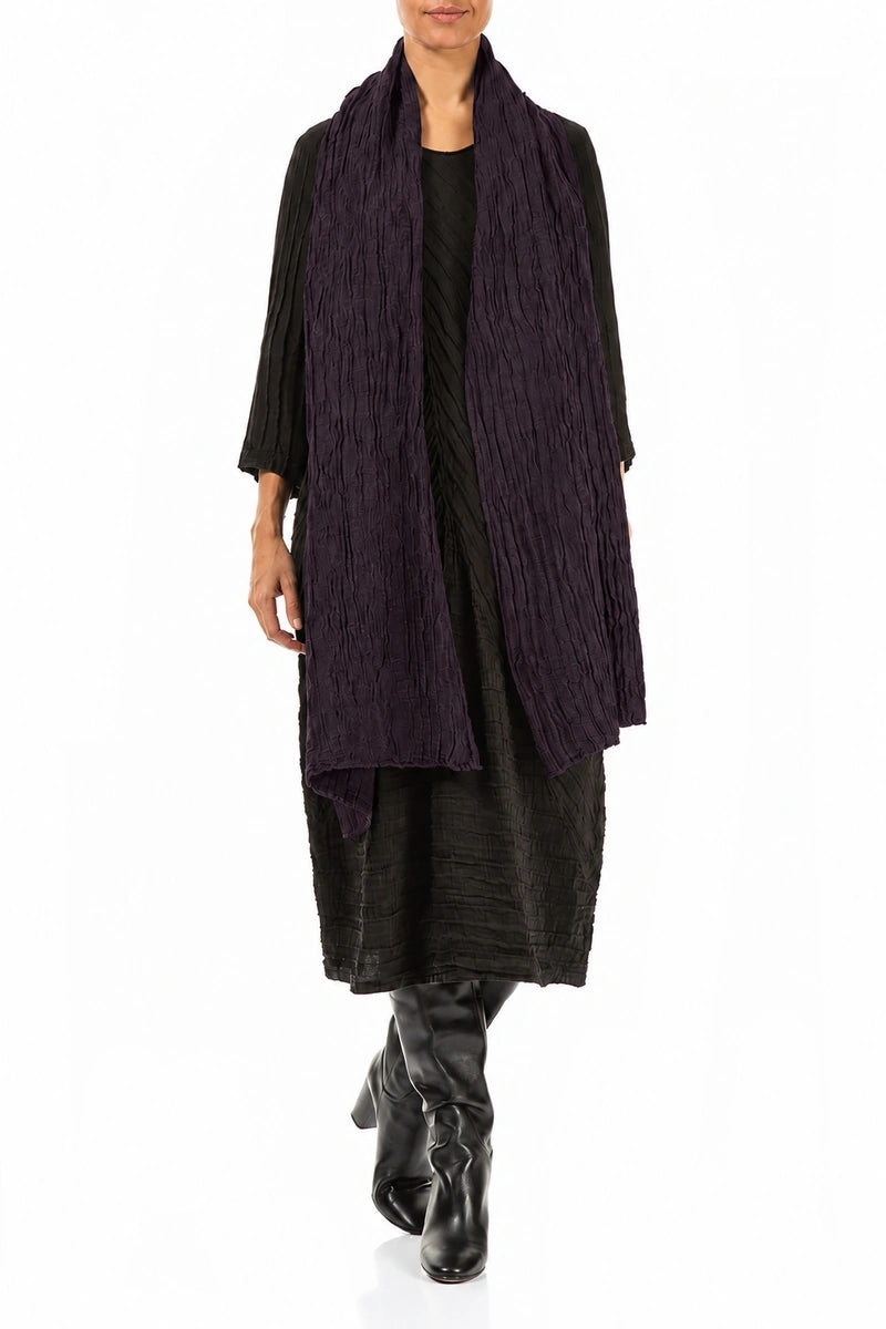 Deep Plum Crinkled Silk Linen Scarf 2