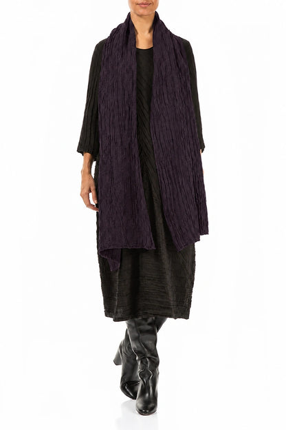 Deep Plum Crinkled Silk Linen Scarf 2