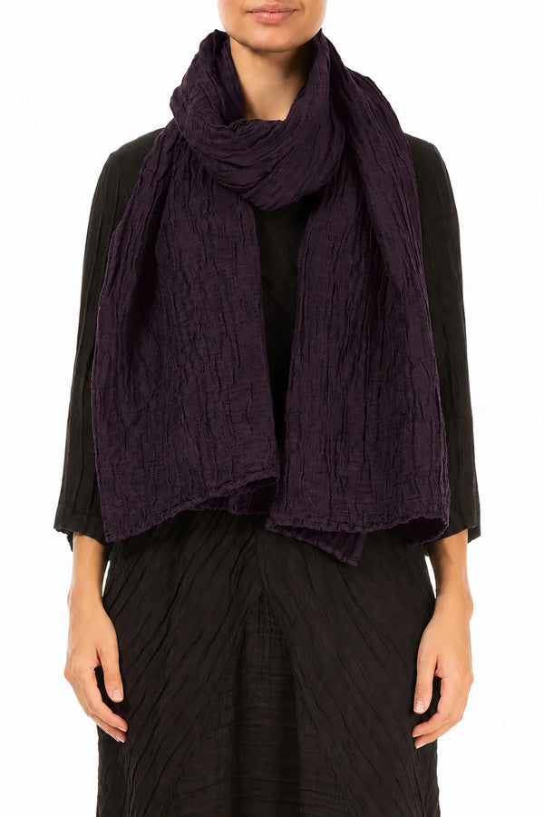 Deep Plum Crinkled Silk Linen Scarf 1