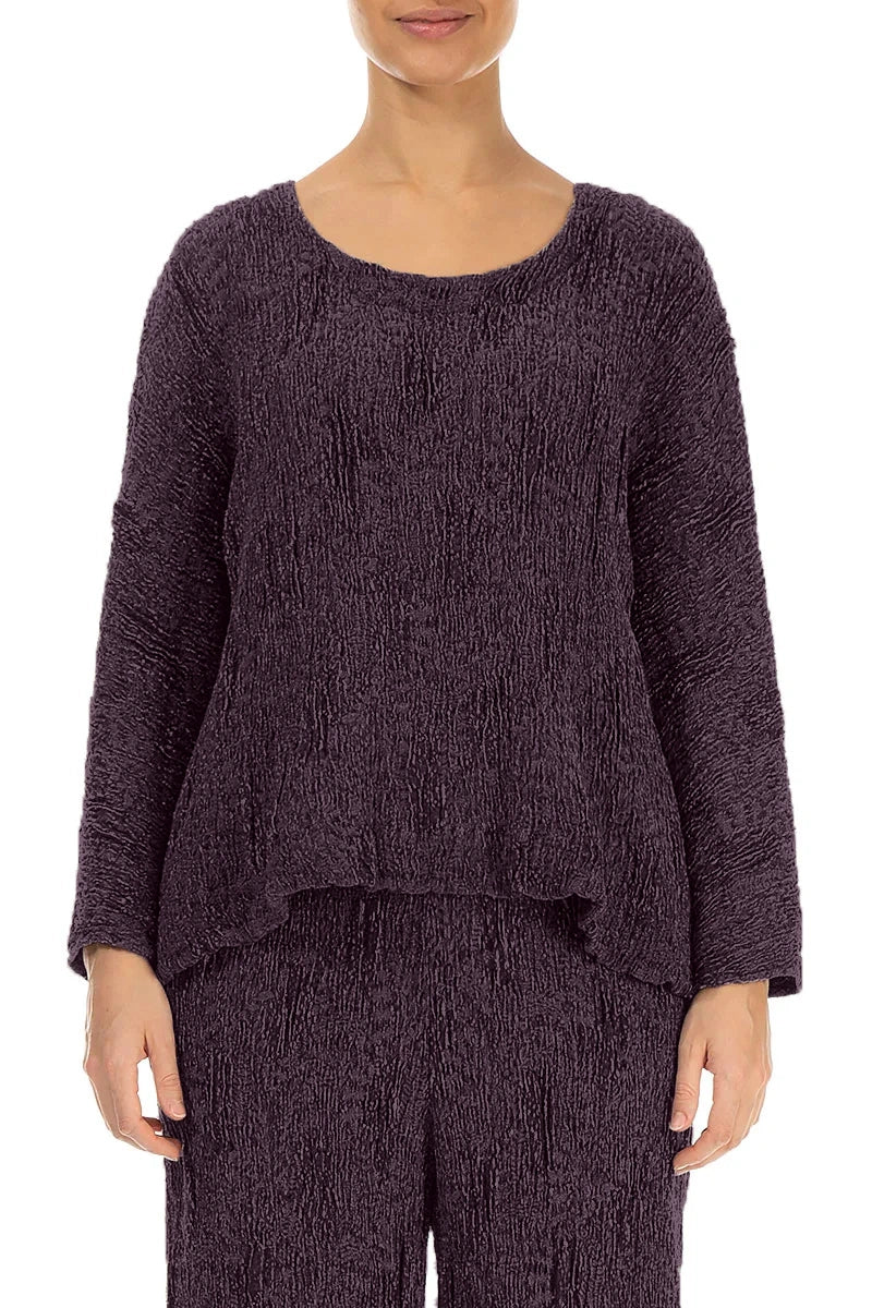 Deep Plum Textured Silk Linen Blouse