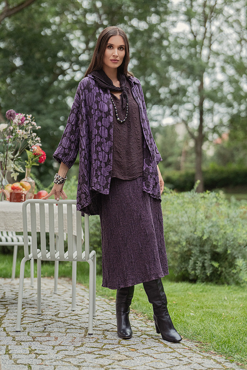 Deep Plum Textured Silk Linen Pencil Skirt 7