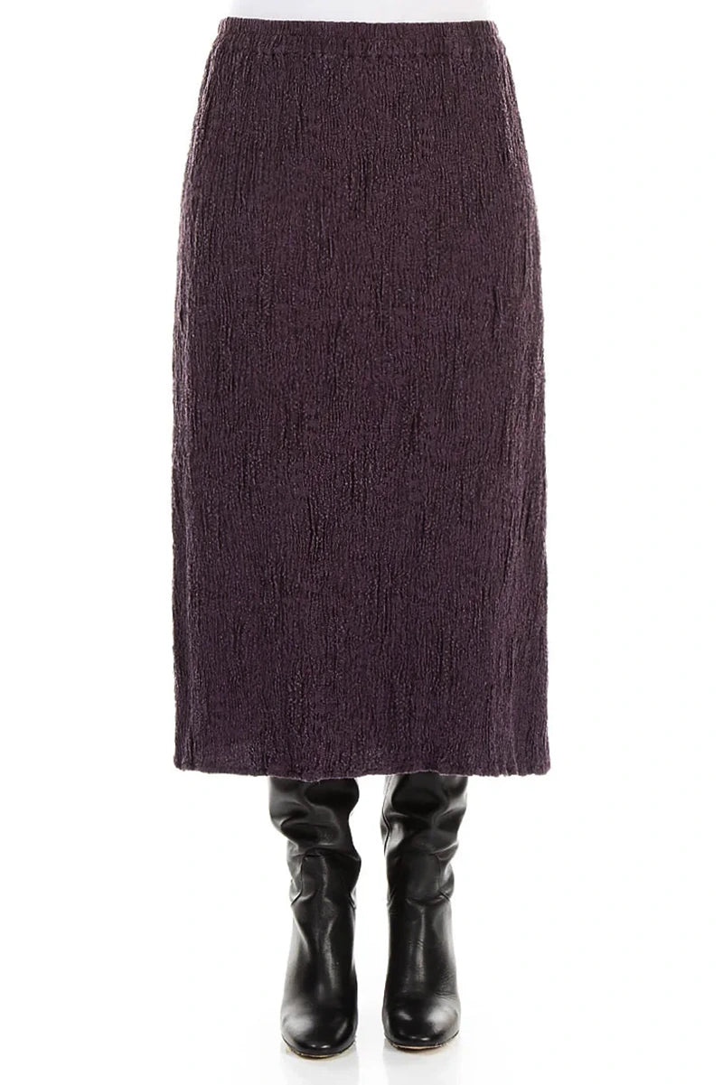 Deep Plum Textured Silk Linen Pencil Skirt