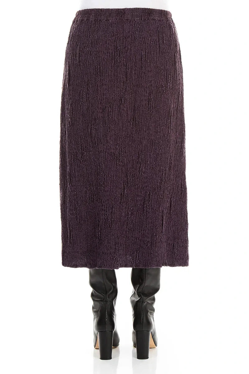 Deep Plum Textured Silk Linen Pencil Skirt