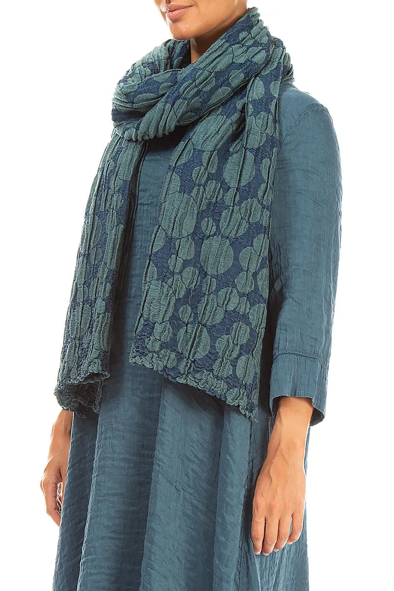 Runder Schal aus Seide und Leinen in Dunkeltürkis