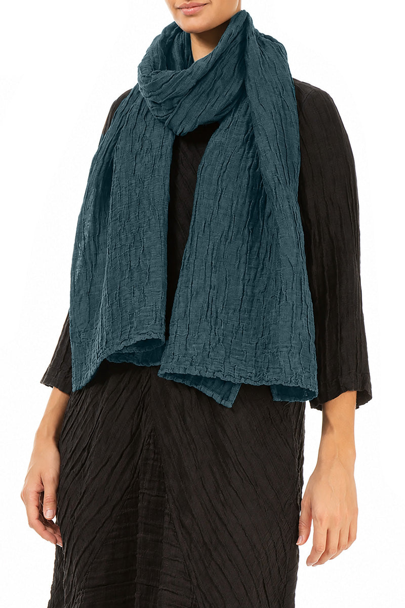 Deep Turquoise Crinkled Silk Linen Scarf 3