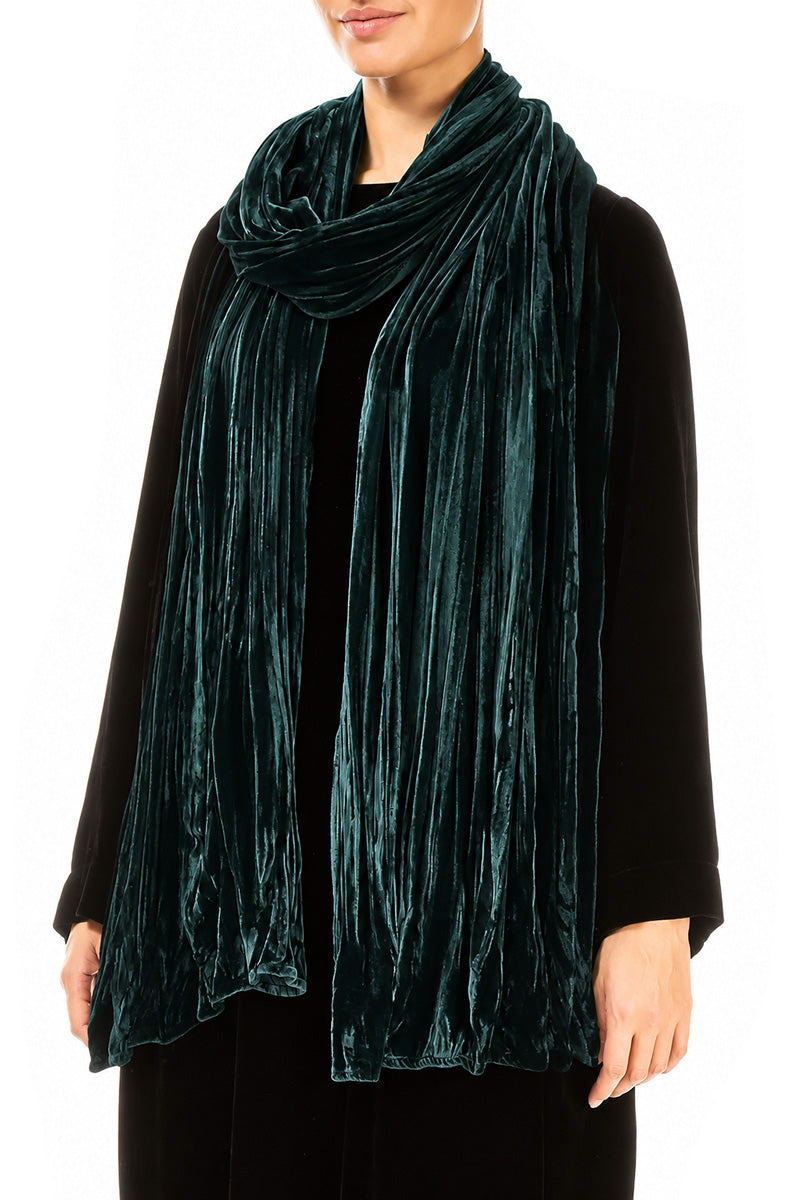 Deep Turquoise Crumpled Silk Velvet Scarf 3