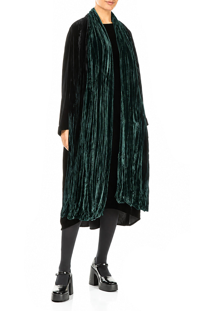 Deep Turquoise Crumpled Silk Velvet Scarf