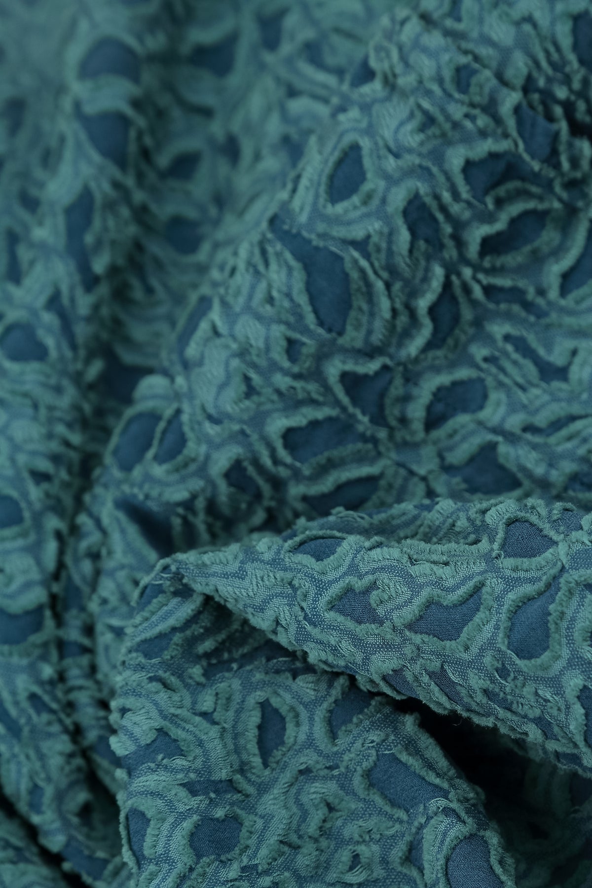 Deep Turquoise Floral Texture Silk Jacket