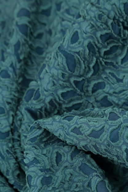 Deep Turquoise Floral Texture Silk Jacket