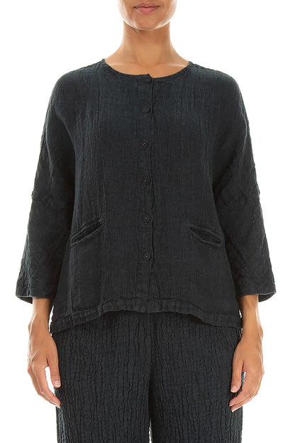 Deep Turquoise Mélange Linen Jacket Blouse 1