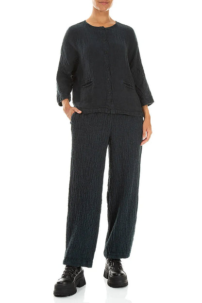 Deep Turquoise Mélange Linen Jacket Blouse 4
