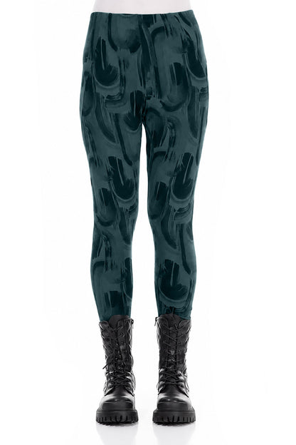 Deep Turquoise Paintwave Cotton Leggings 1